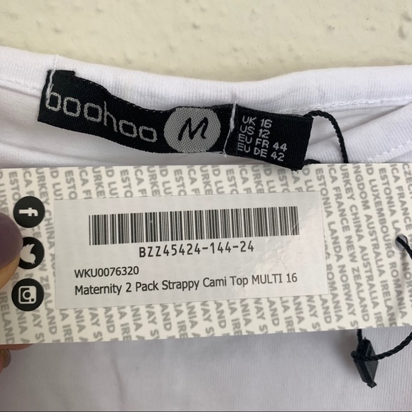 NWT BOOHOO Maternity 2 Pack Strappy Cami Top Multi 16 Black White Size 12 - Picture 6 of 7